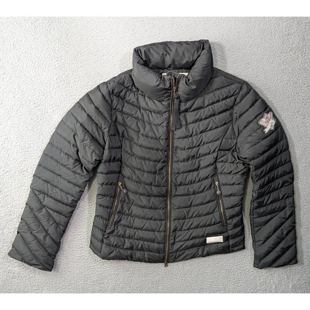 Odd Molly  851 Downfall Puffer Jacket Size 3 Large Black Full Zip Embroidered